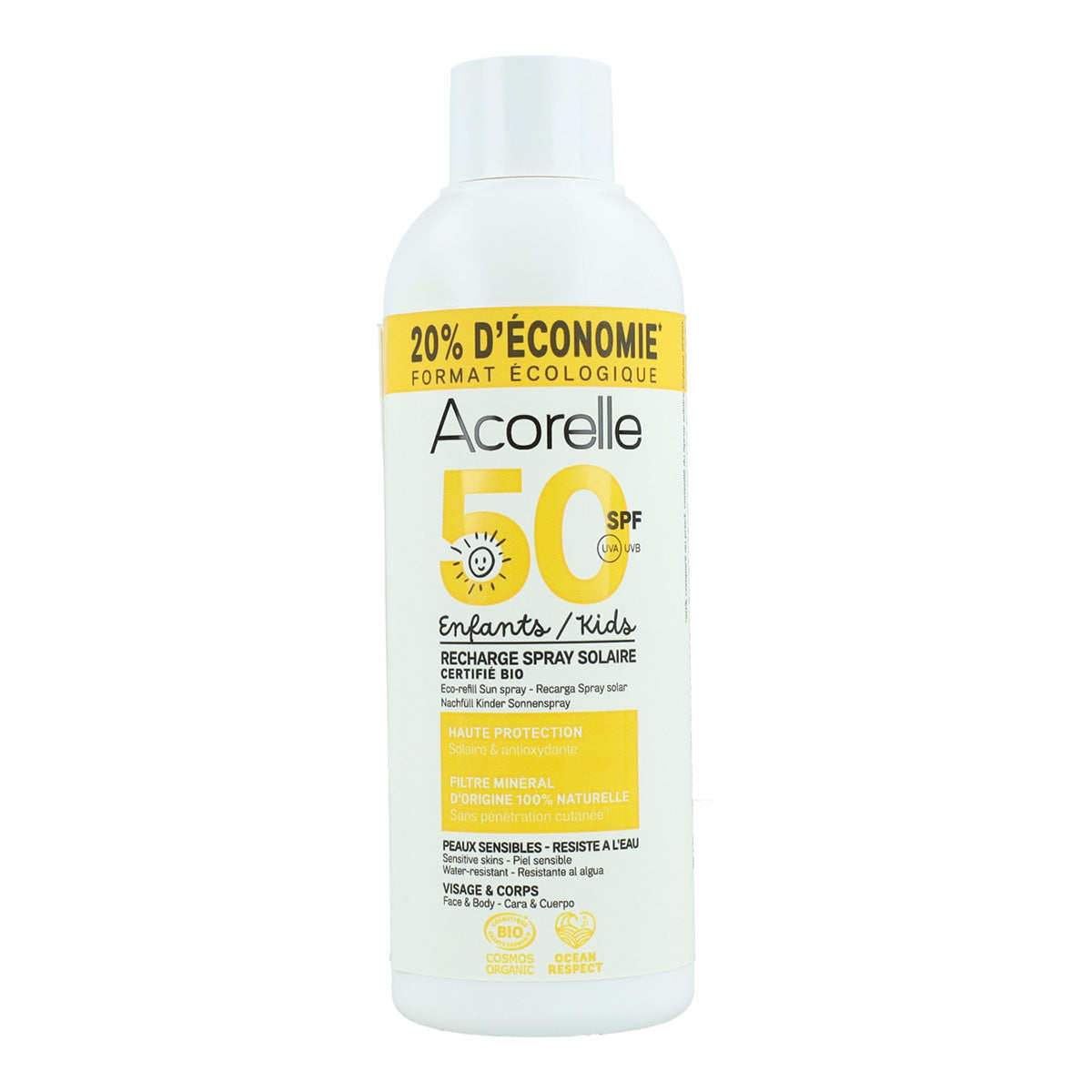 Navulling zonnebrandspray met hoge beschermingsfactor voor kinderen SPF50 Acorelle 150 ml