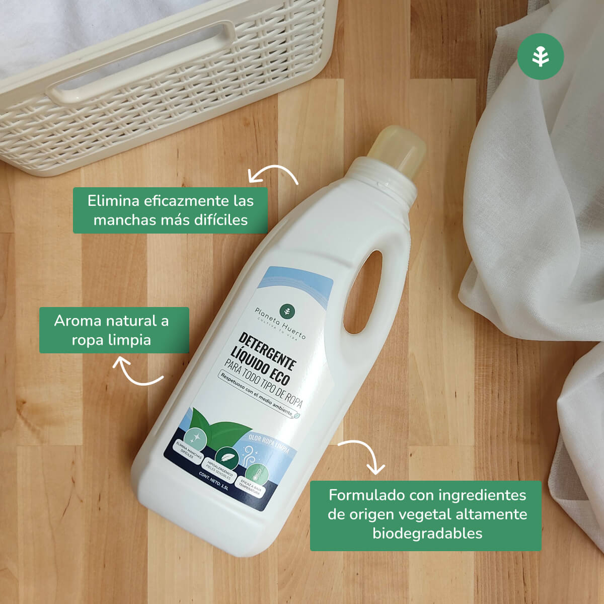 Vloeibaar Wasmiddel ECO Natuurlijke schone was geur Planeta Huerto 1,5 Liter
