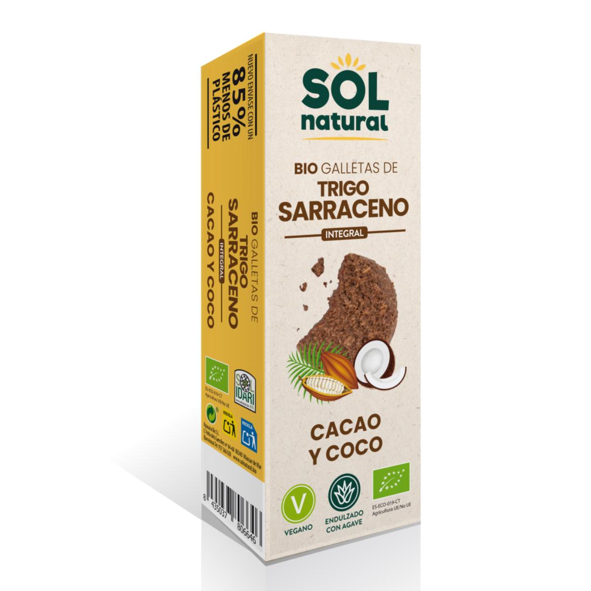 Volkoren boekweitkoekjes met cacao en biologische kokos Sol Natural 175 g