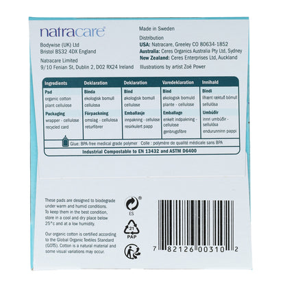 Natracare Organic Long Sanitary Pads with Wings, 10 pcs