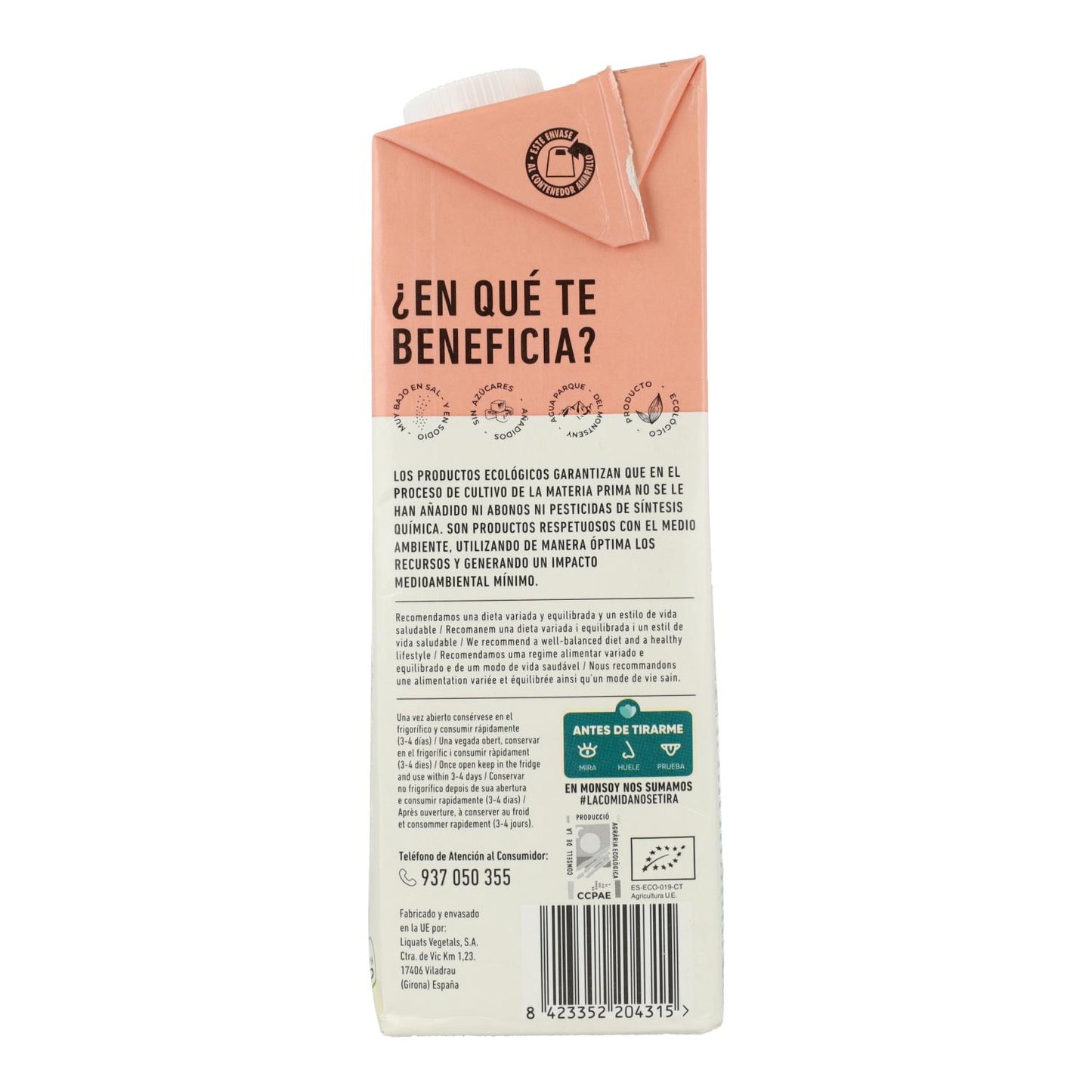 Biologische rijst- en hazelnootdrank Monsoy 1 l