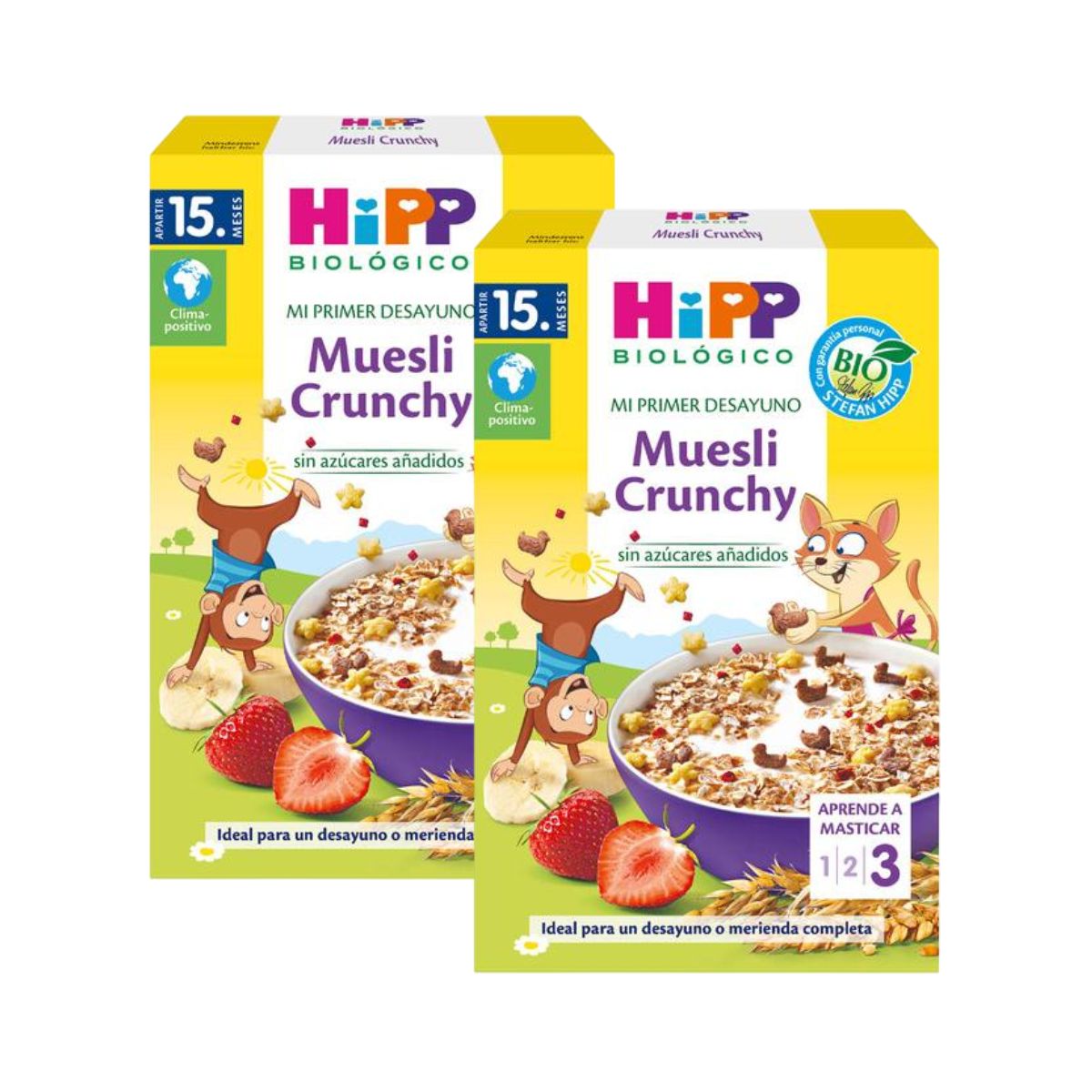 Pakket x 2 Crunchy muesli voor kinderen Bio +15 maanden HiPP 200 g