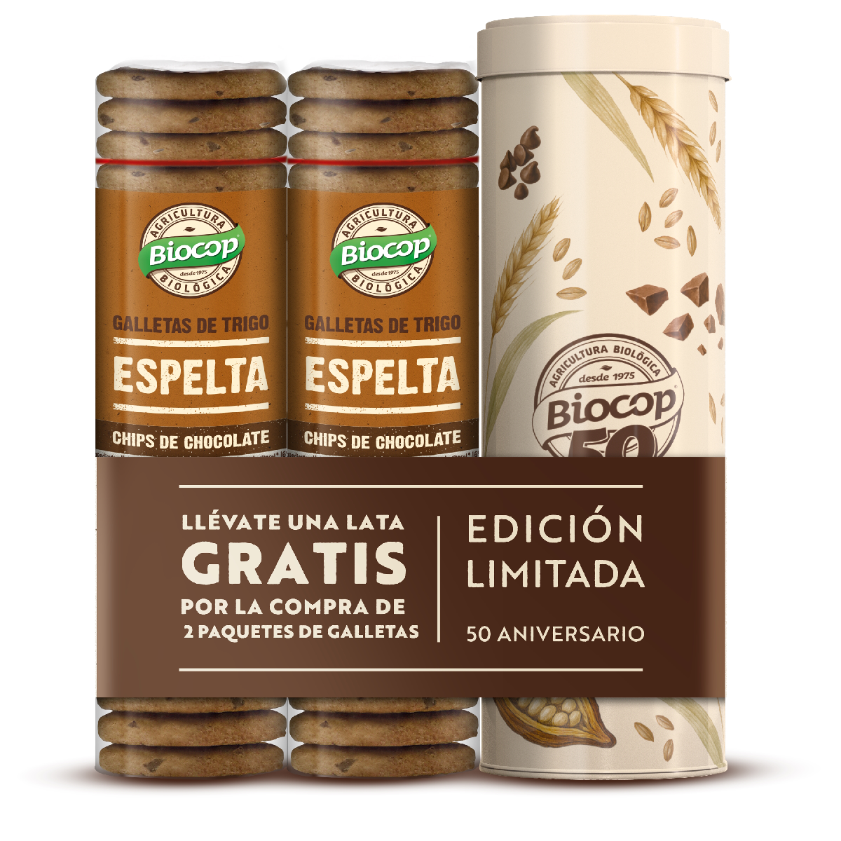 Pack Galletas de Espelta con Chips de Chocolate Bio 2 uds 250 g + Lata GRATIS Biocop