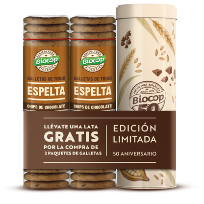 Pack Galletas de Espelta con Chips de Chocolate Bio 2 uds 250 g + Lata GRATIS Biocop