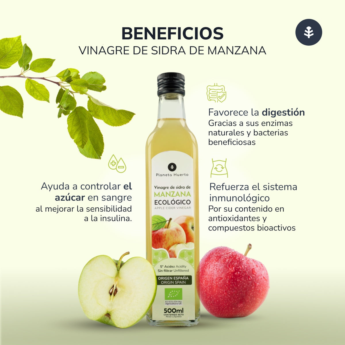 Pakket 3x ongefilterde appelazijn ECO Planeta Huerto 500 ml