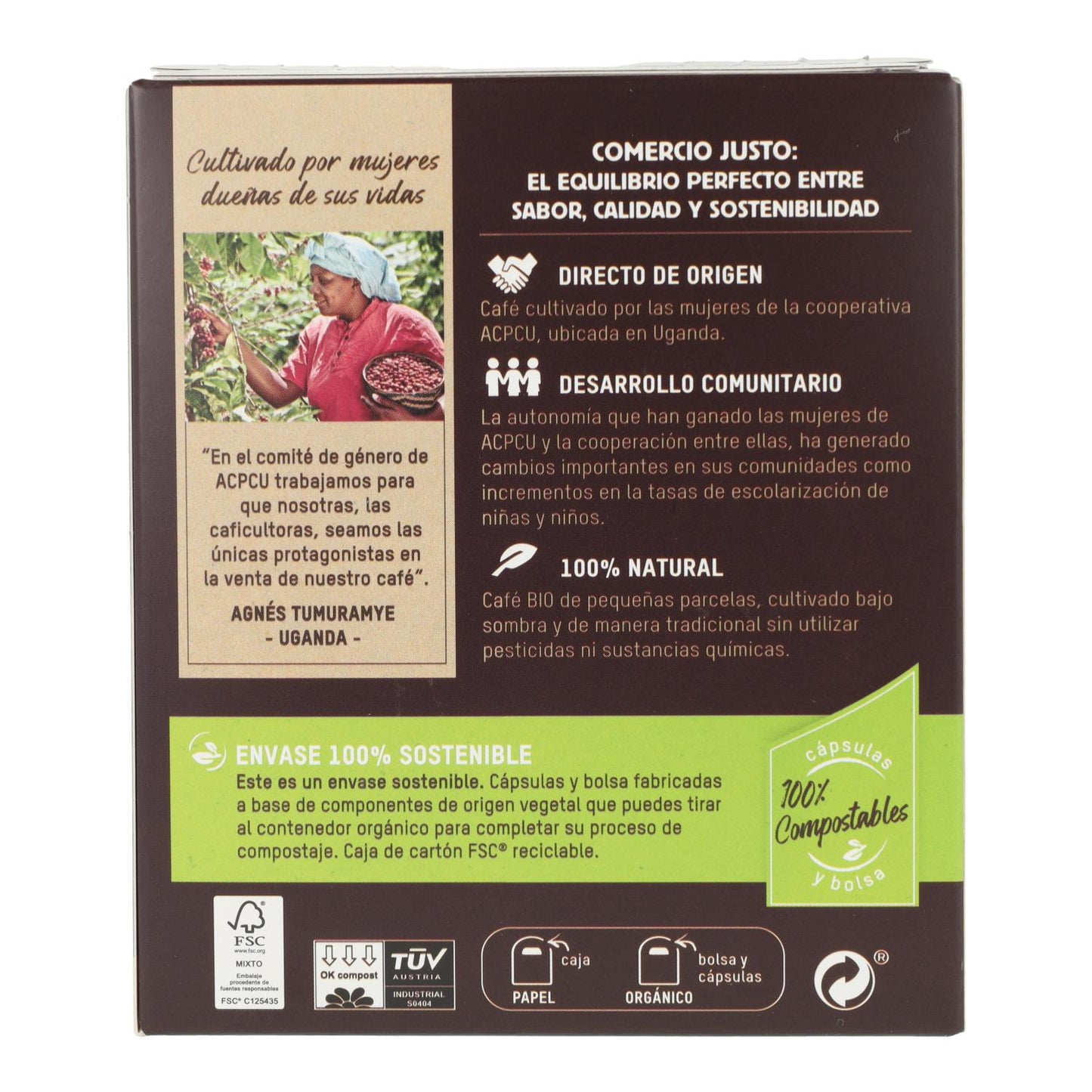 Caffè equosolidale in capsule compostabili BIO Intenso Tierra Madre Oxfam Intermón 10 ud
