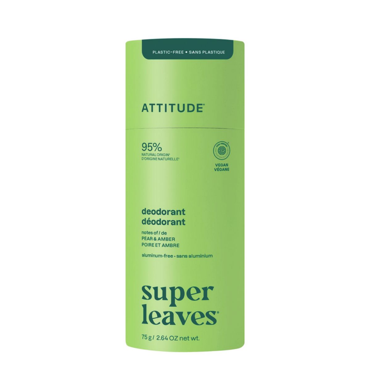 Super leaves Desodorante - Pera y ámbar - plastic free, Attitude, 75g