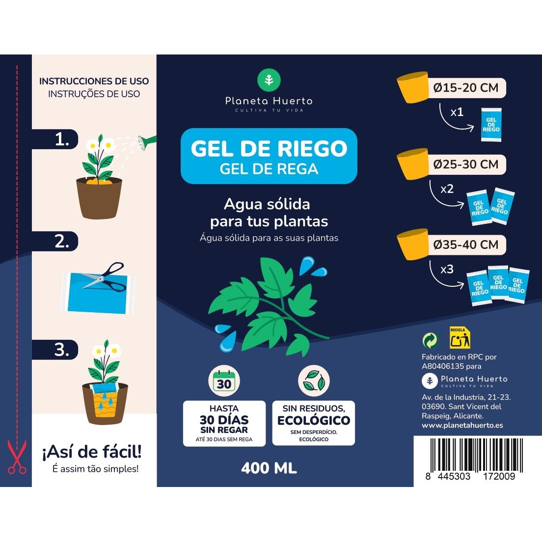 Confezione da 12 gel per irrigazione Planeta Huerto 400 ml
