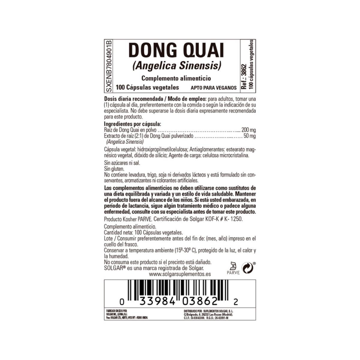 Dong Quai (Angelica sinensis), 100 gélules végétales