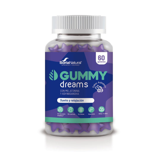 Gommes Melatonina Gummy Dreams saveur myrtille, Soria Natural, 60 comprimés