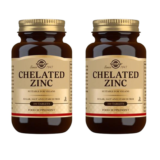 Pack of 2x Chelated Zinc, 100 tablets of 22mg