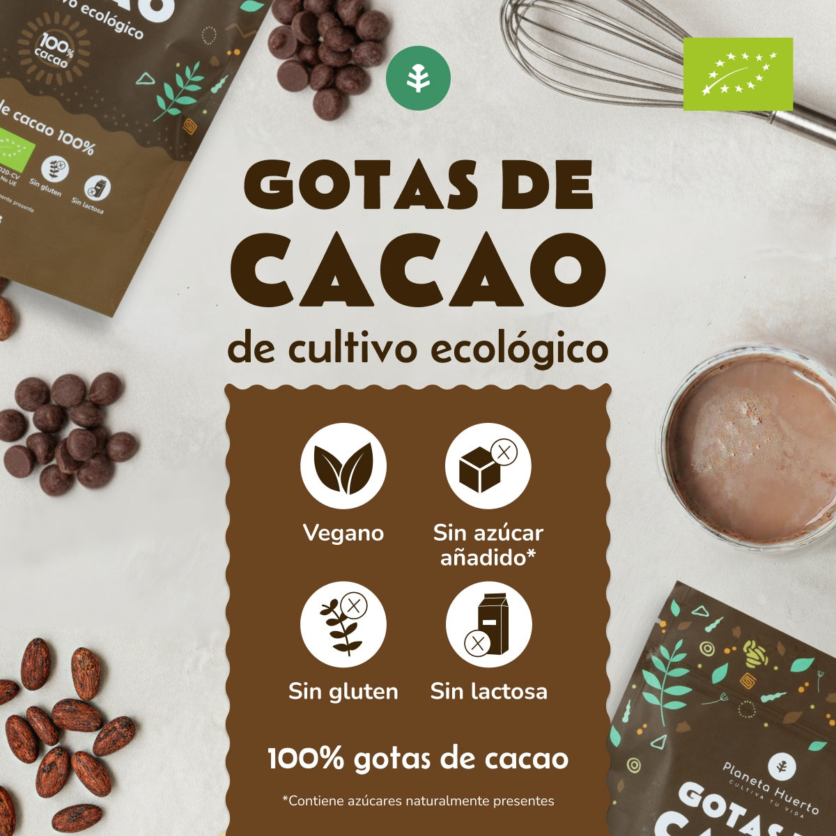 Chocoladedruppels 100% cacao ECO Planeta Huerto 200 g