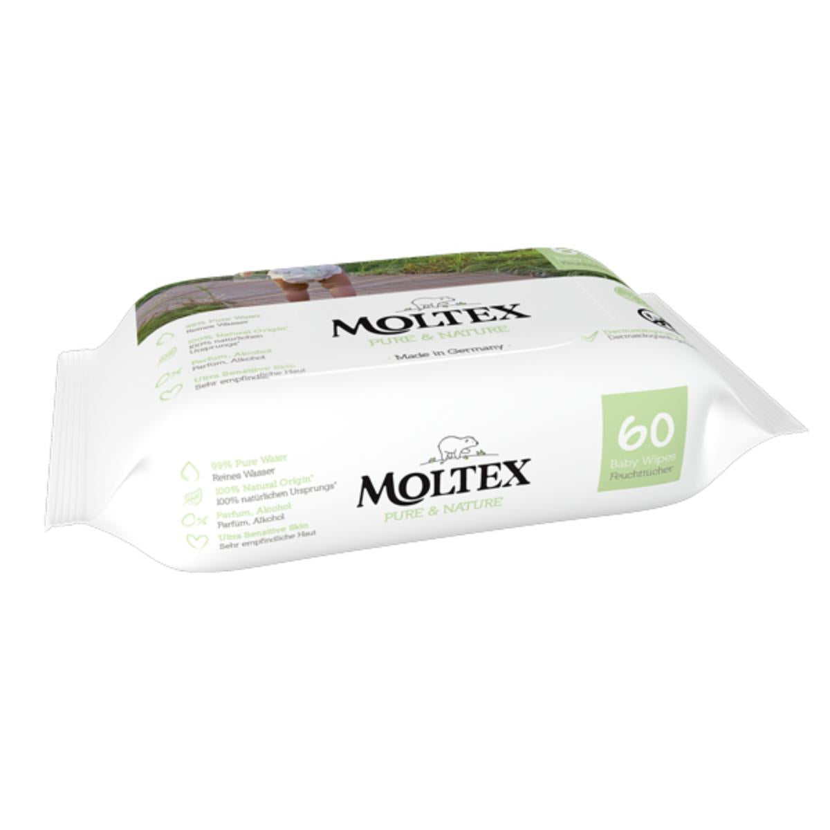 Pakket 12 x Moltex Pure & Nature-doekjes 60 stuks