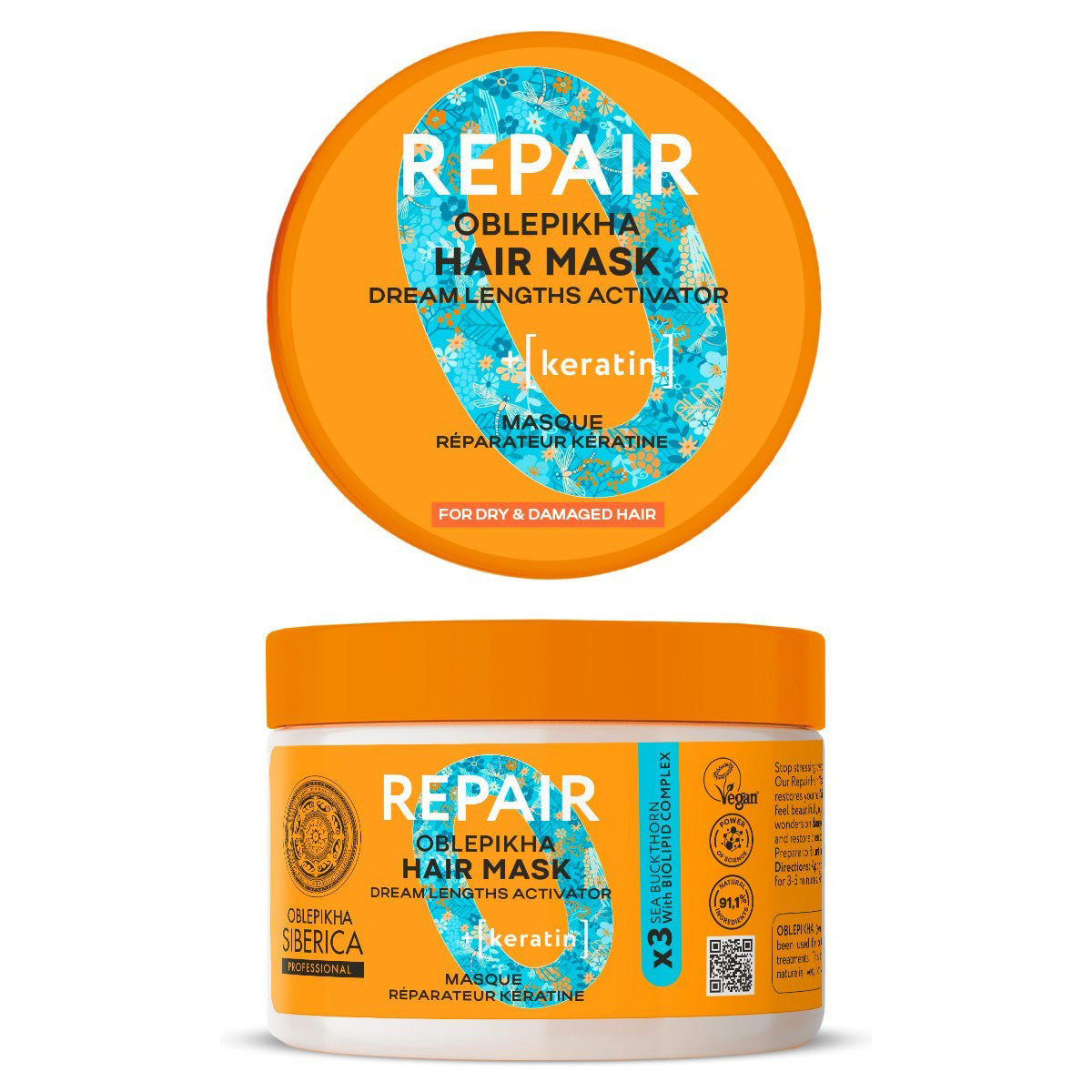 Herstellend keratine haarmasker, Natura Siberica, 300 ml