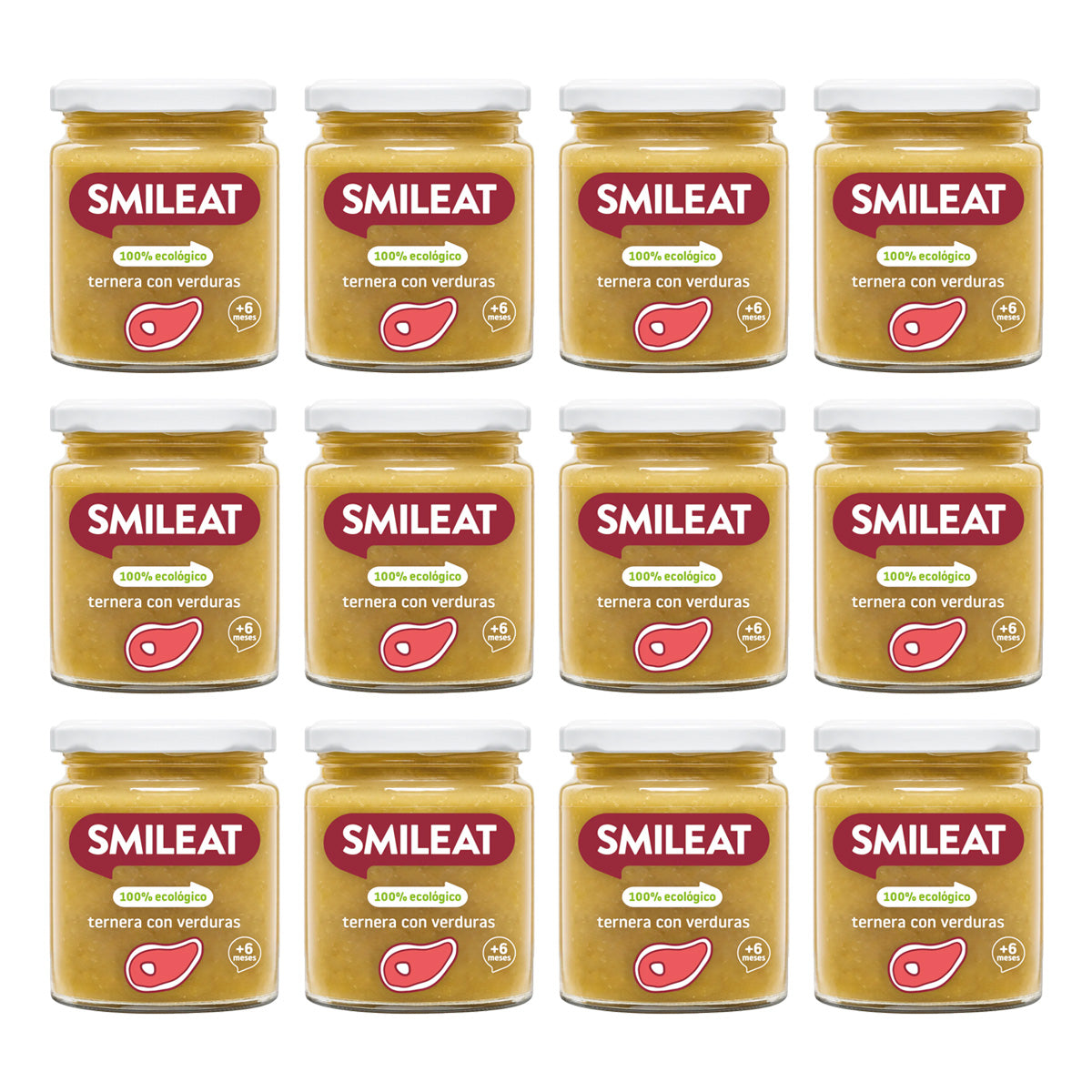 Opakowanie 12x słoiczków BIO z cielęciną i warzywami +6 miesięcy Smileat 230 g