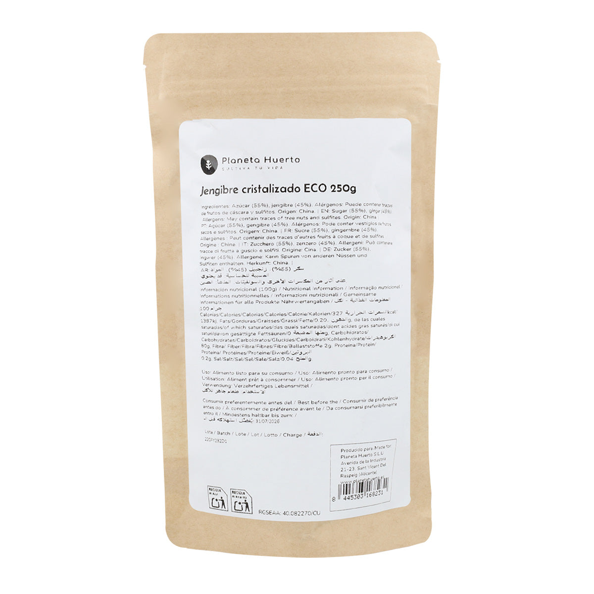 Gember gekristalliseerd ECO Planeta Huerto 250 g