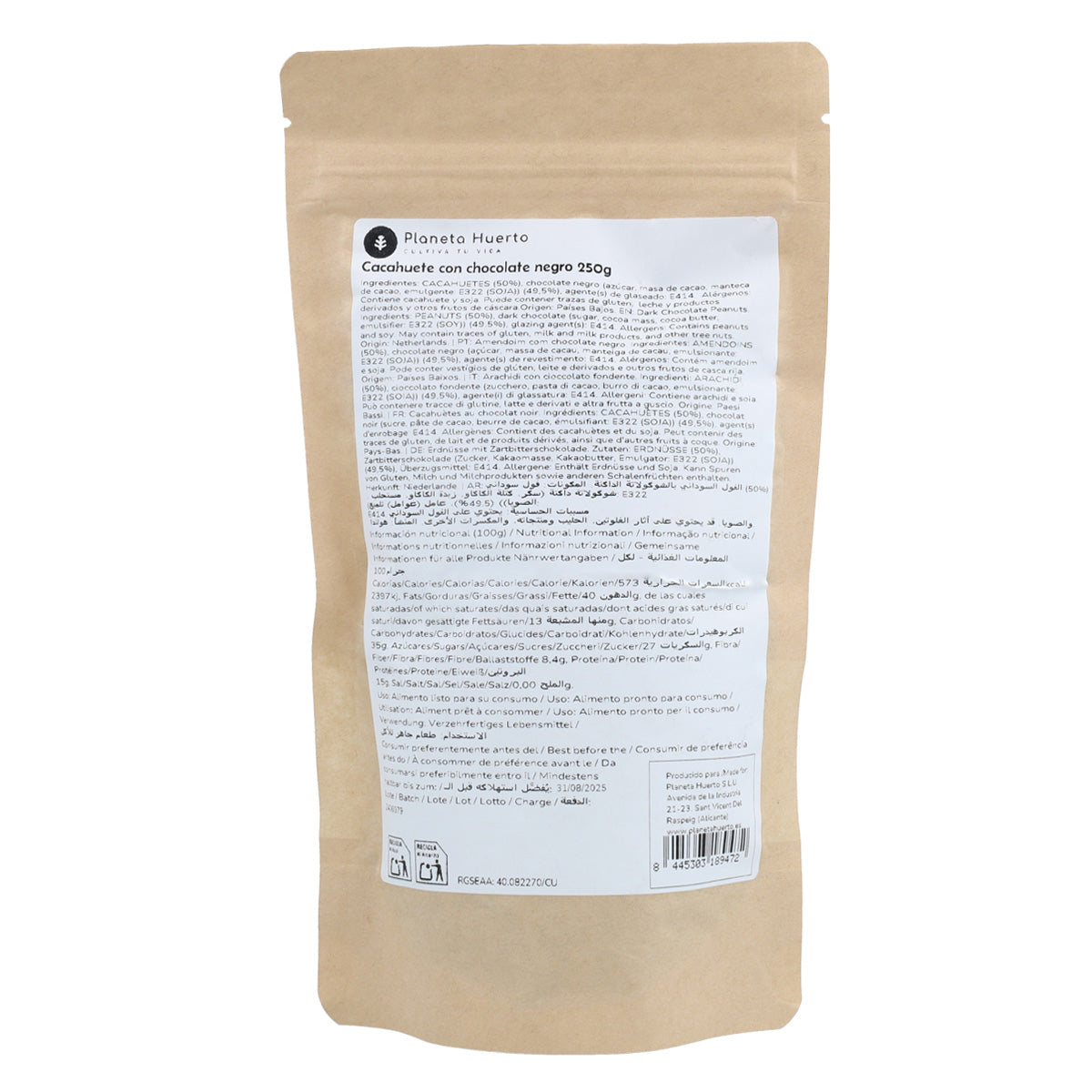 Peanut with dark chocolate Planeta Huerto 250gr
