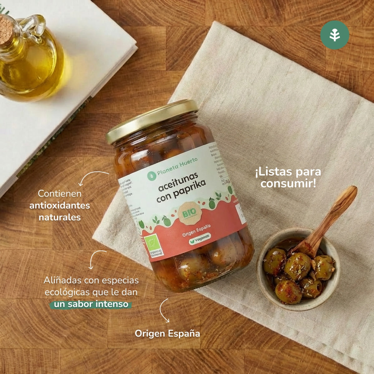 Groene olijven met paprika Eco Planeta Huerto 390 g
