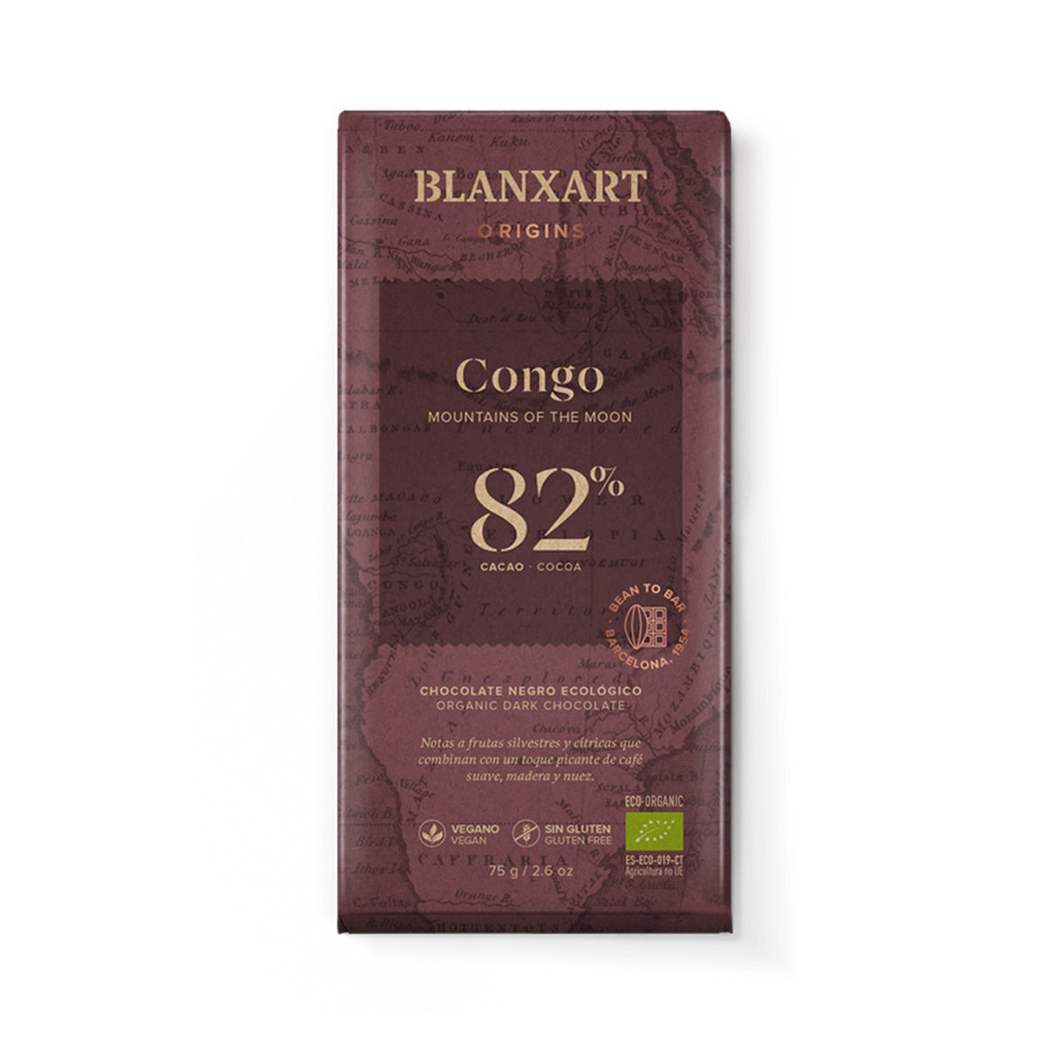 Chocolat noir 82 % Congo Eco Vegan Sans gluten Blanxart 75 g