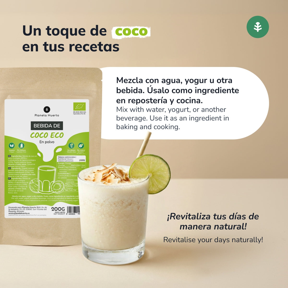 Bevanda al cocco in polvere ECO Planeta Huerto 200 g