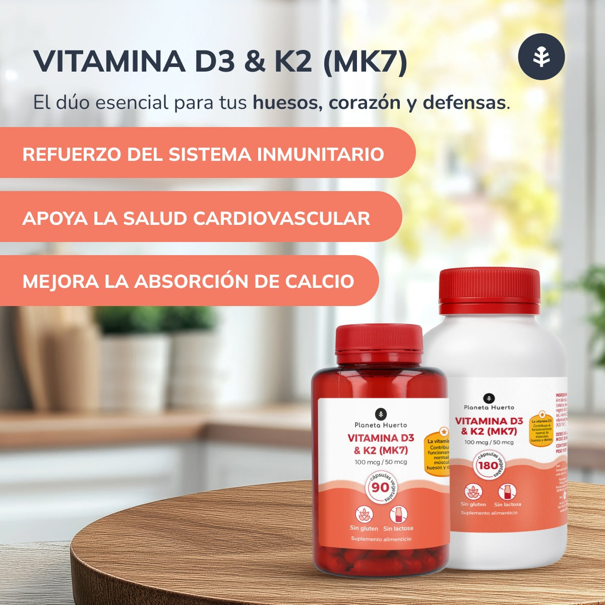 Pack 3xVitamin D3 & K2 Mk7 Planeta Huerto 180 Capsules