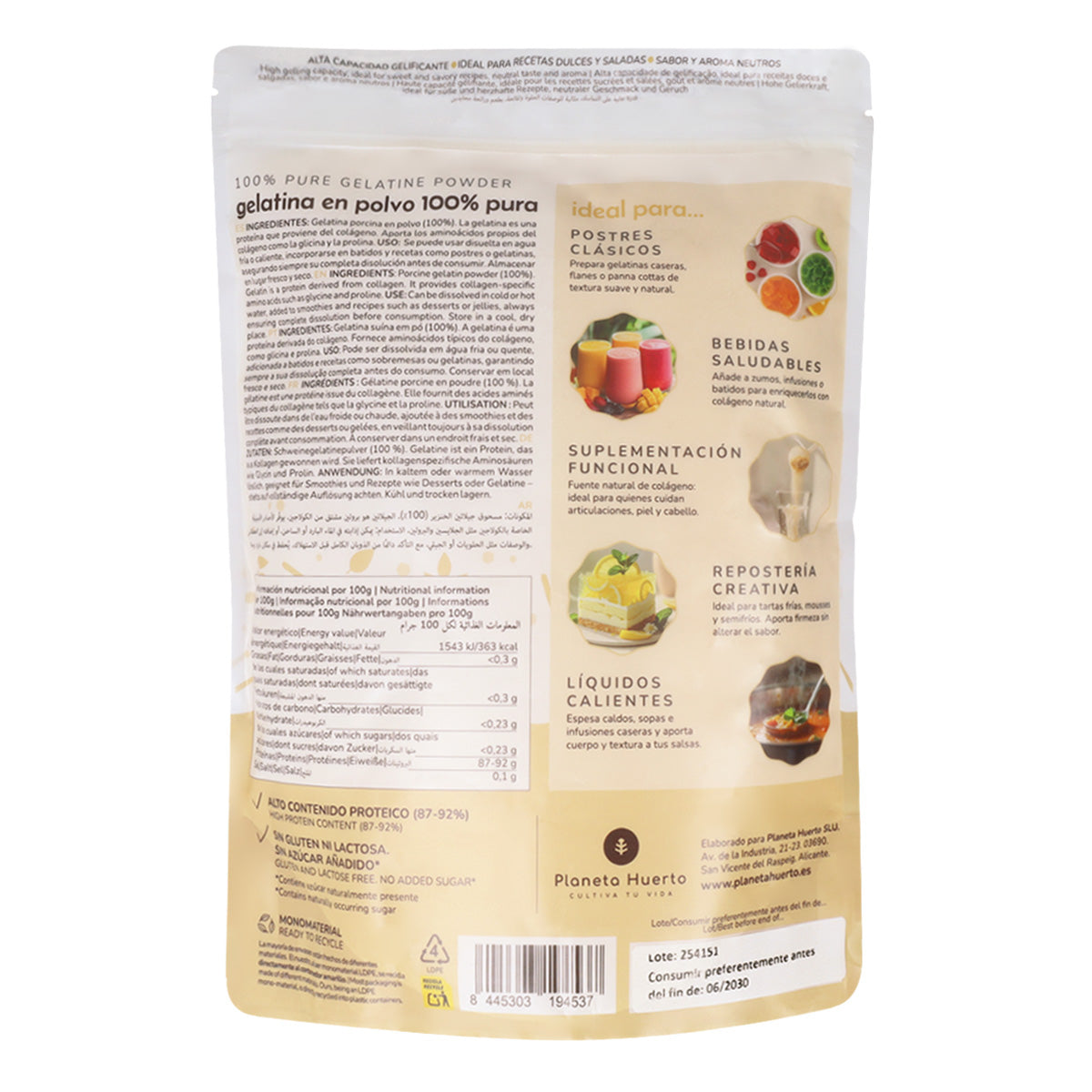 Neutrale Gelatinepulver als Kollagenquelle Planeta Huerto 1 kg
