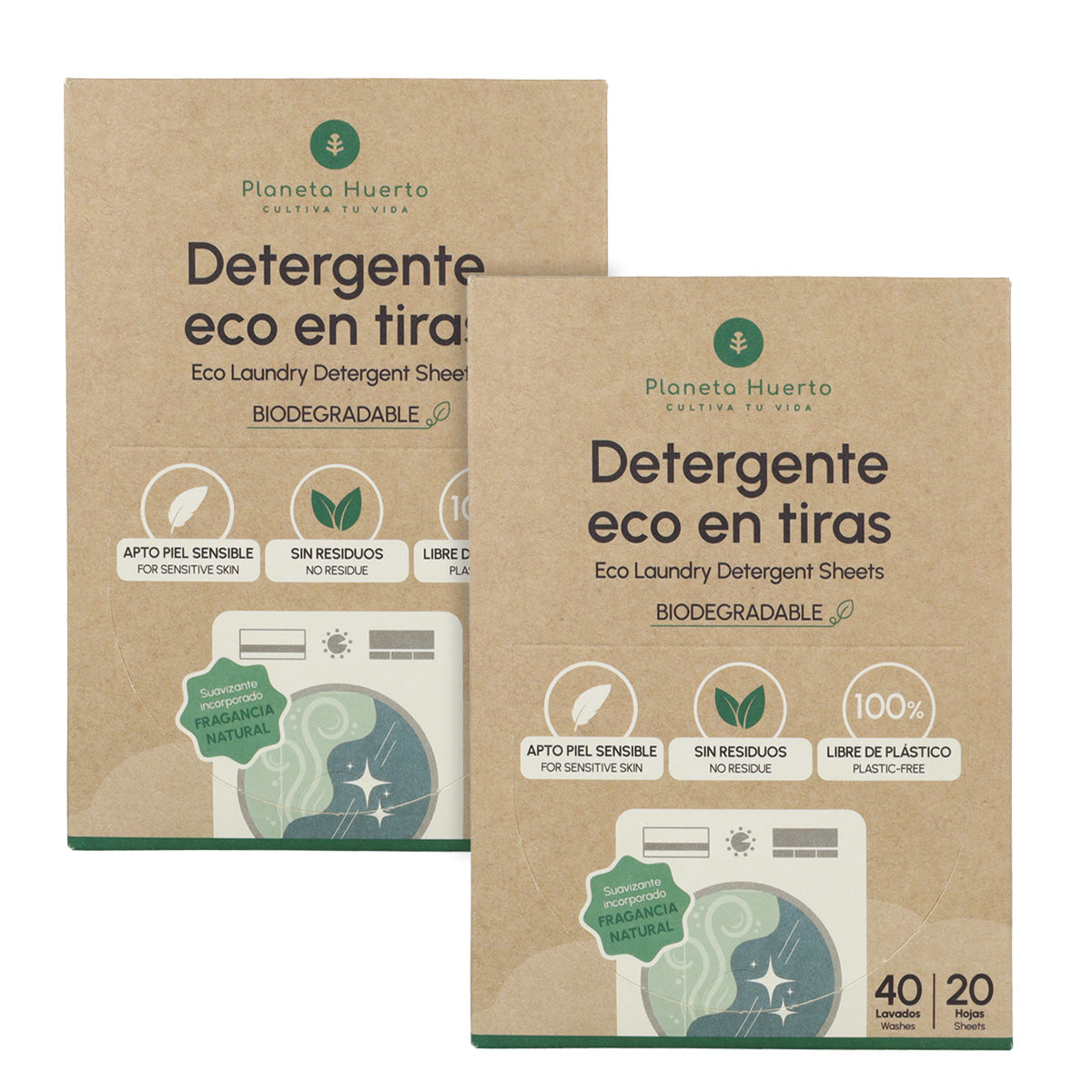 2-pack ekologiska tvätt- och sköljmedelstabs Planeta Huerto 80 tvättar