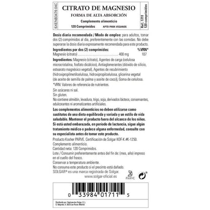 Pakket 2 x Magnesiumcitraat 120 tabletten Solgar