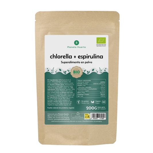Chlorella + Spirulina pulver Planeta Huerto 200 g