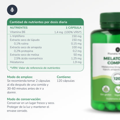 Packung 2xMelatonin Komplex Planeta Huerto 120 Kapseln