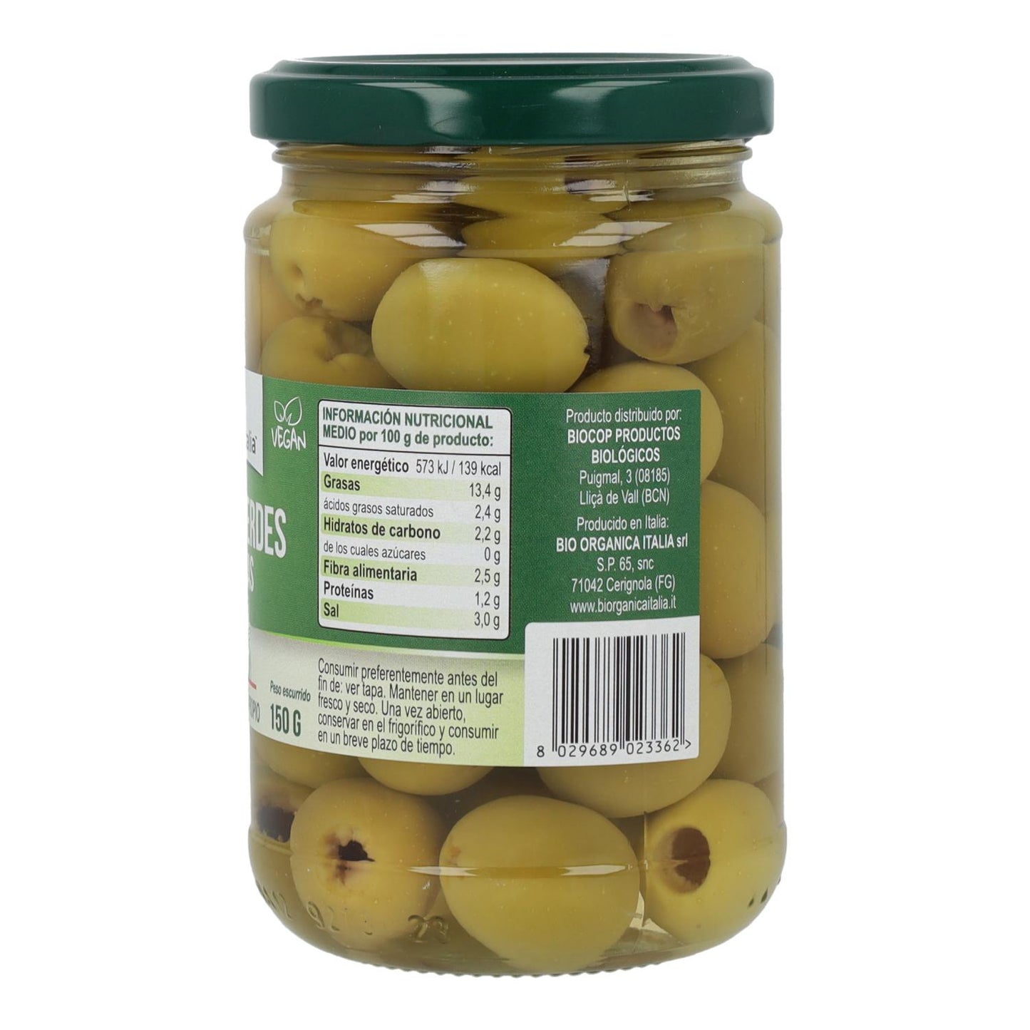 Aceitunas Verdes Deshuesada Bio Organica Italia 280 gr