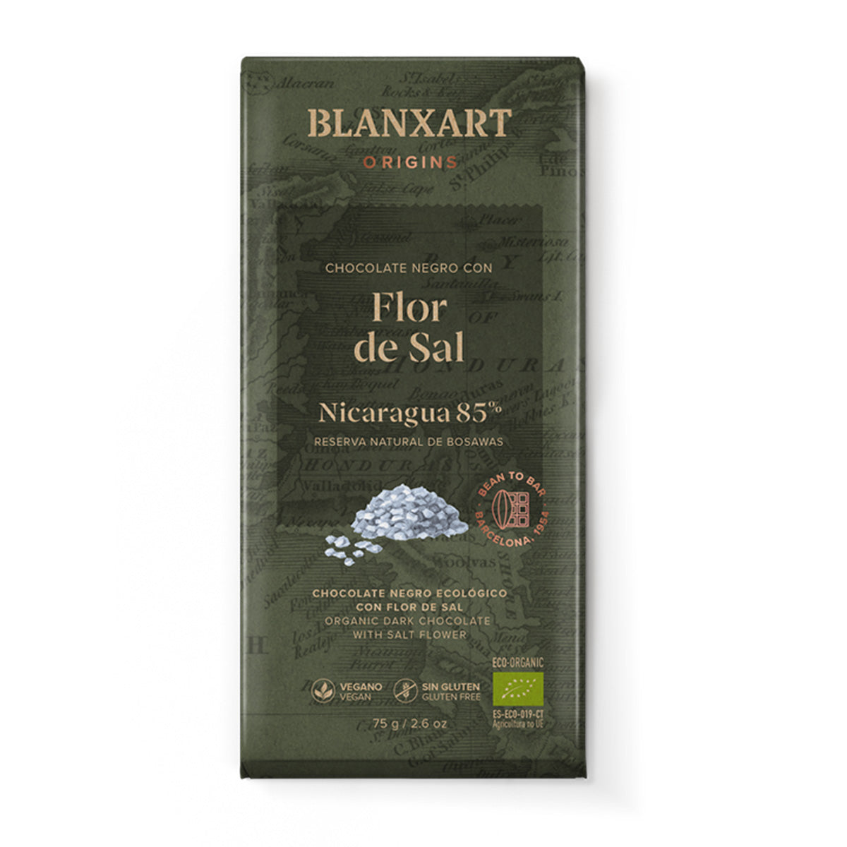 Czekolada Nikaragua 85% z solą morską Eco Vegano Bezglutenowa Blanxart 75 g