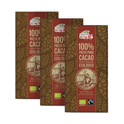 Lot de 3 tablettes de chocolat pur cacao à 100 %, Solé Chocolates 90 g