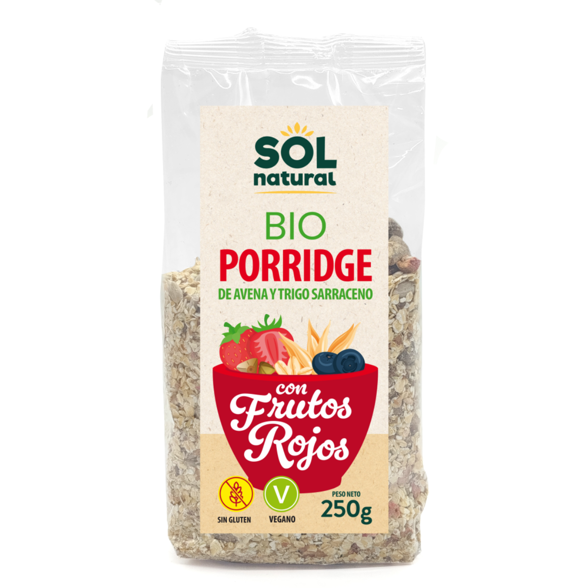 Organic Buckwheat Porridge with Oats and Red Berries Sol Natural 250 g