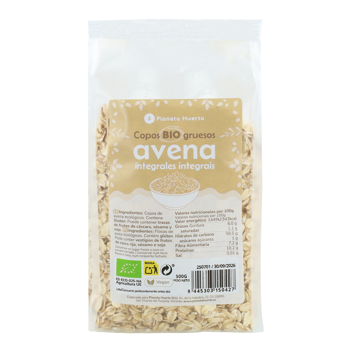 Grove volkoren havervlokken ECO Planeta Huerto