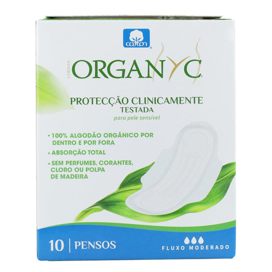 Serviettes hygiéniques avec ailettes en sachet individuel Organyc 10 unités