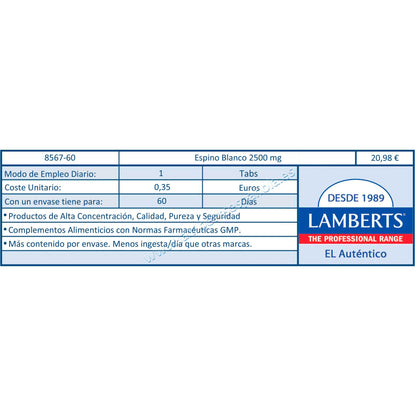 Meidoorn 2500 mg Lamberts, 60 tabletten