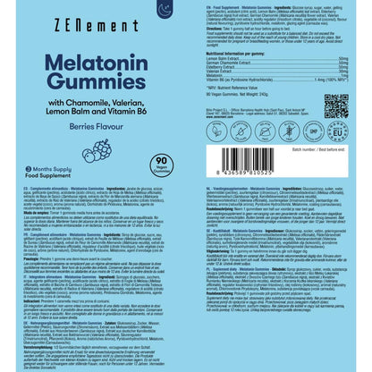 Melatonin-Gummibärchen mit Kamille, Baldrian, Melisse und Vitamin B6 Zenement, 90 Gummibärchen