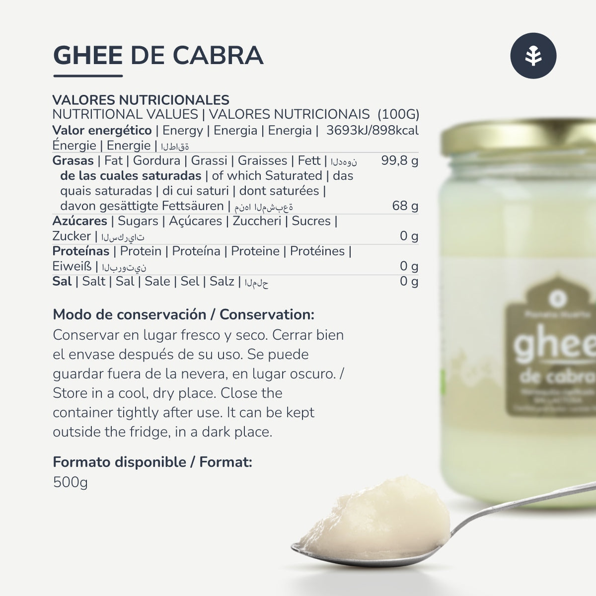 Ghee mantequilla clarificada de cabra ECO Planeta Huerto 500 g
