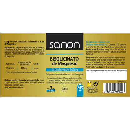 Bisglicinato di magnesio SANON 100 capsule vegetali 550 mg