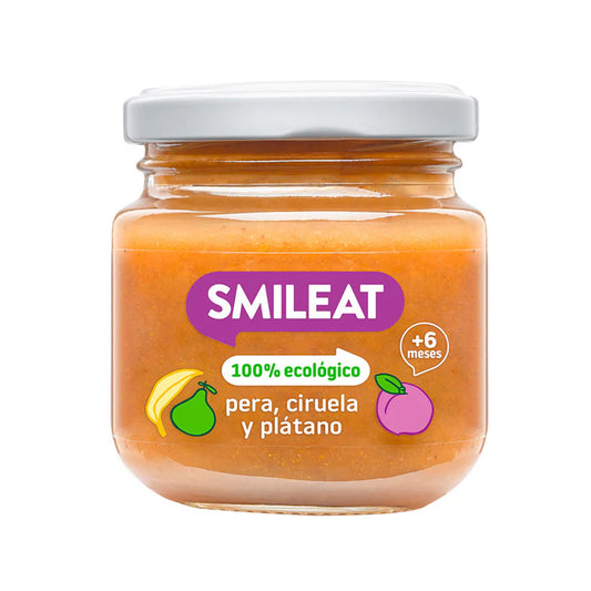 Petit pot de poire, prune et banane BIO +6 mois Smileat 130 g