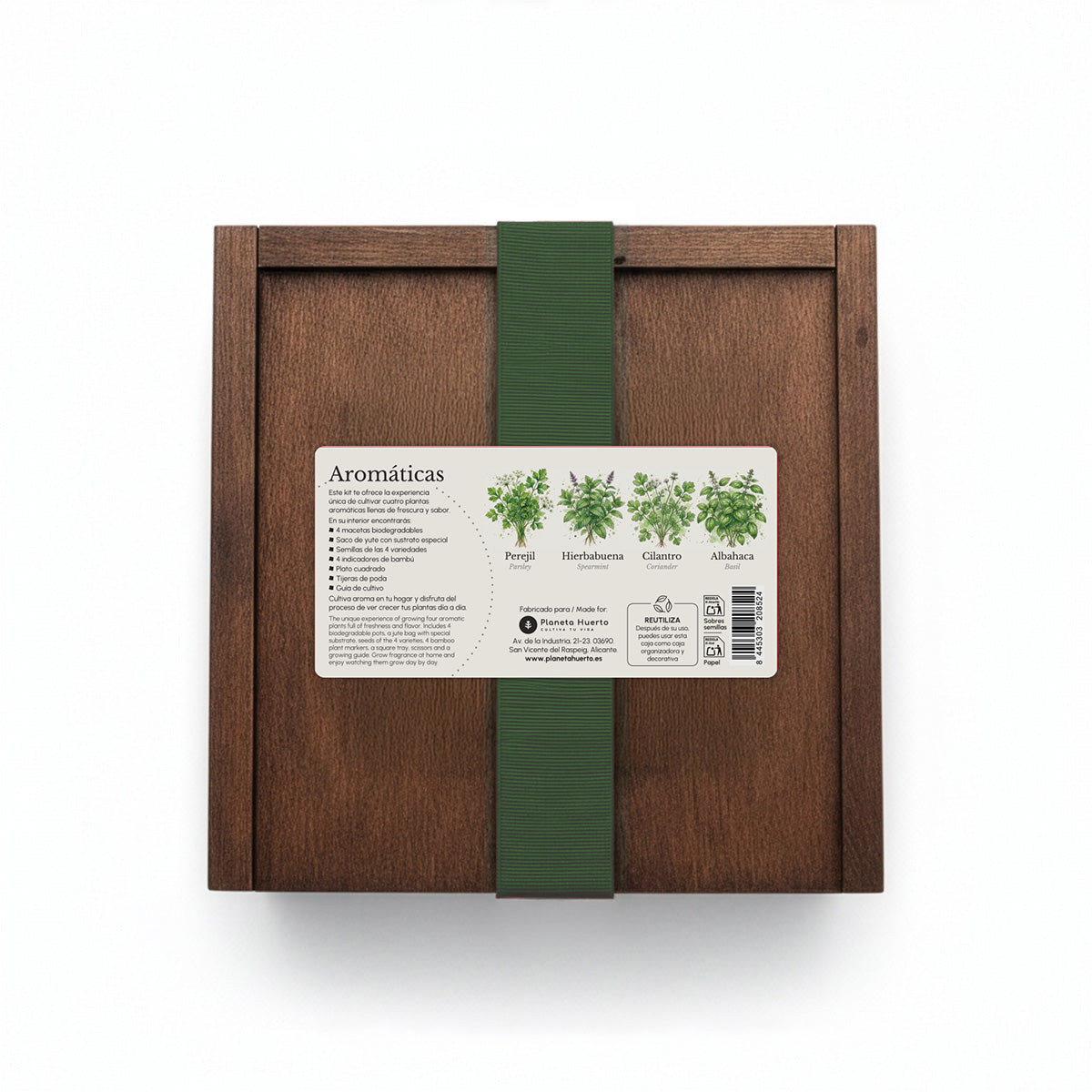 Kit de Cultivo de Aromáticas en Caja de Madera – Regalo Original Planeta Huerto