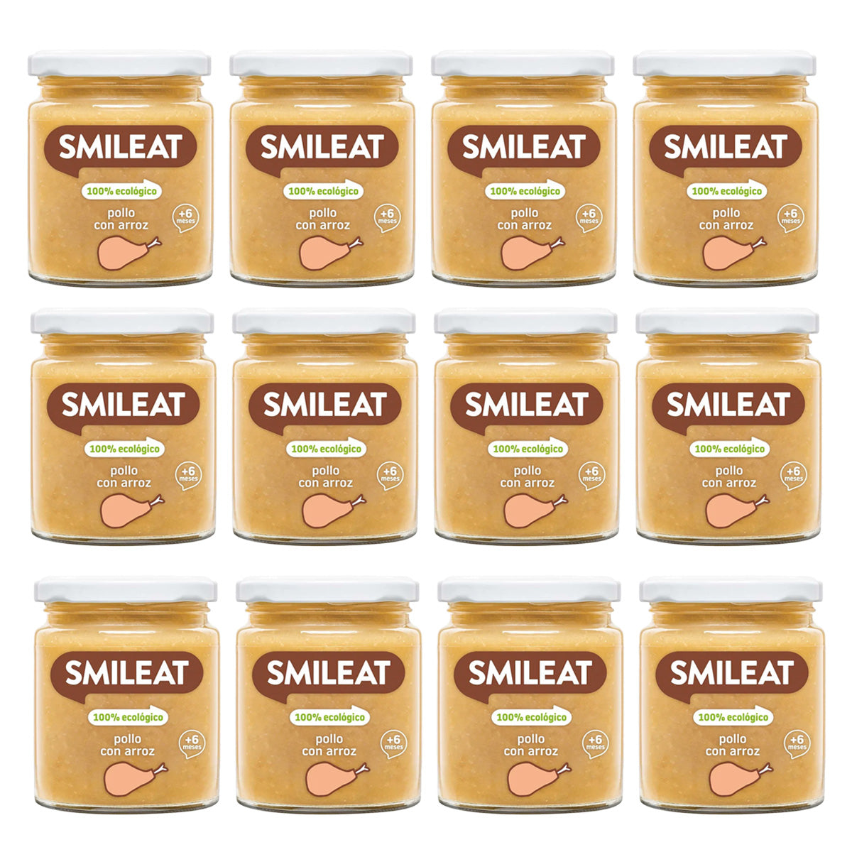 12er-Pack BIO-Gläschen mit Huhn und Reis +6 Monate Smileat, 230 g