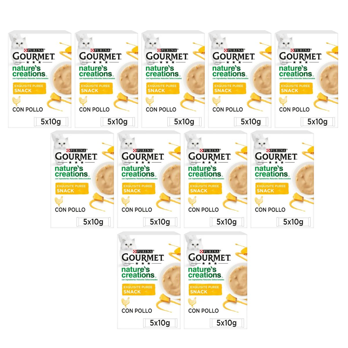 Pack 11 x GOURMET Nature's Creations Exquisito Purée Snack Liquide au poulet et à la citrouille 5x10g