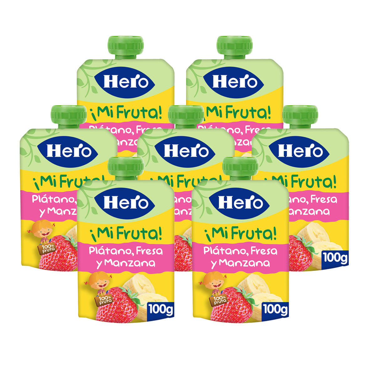 Pakket 7x Yoghurtkommen Banaan Aardbei Appel Hero 100 g