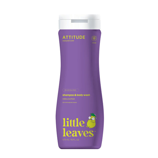Gel e shampoo Little Leaves Vaniglia e Pera per bambini, Attitude, 473 ml