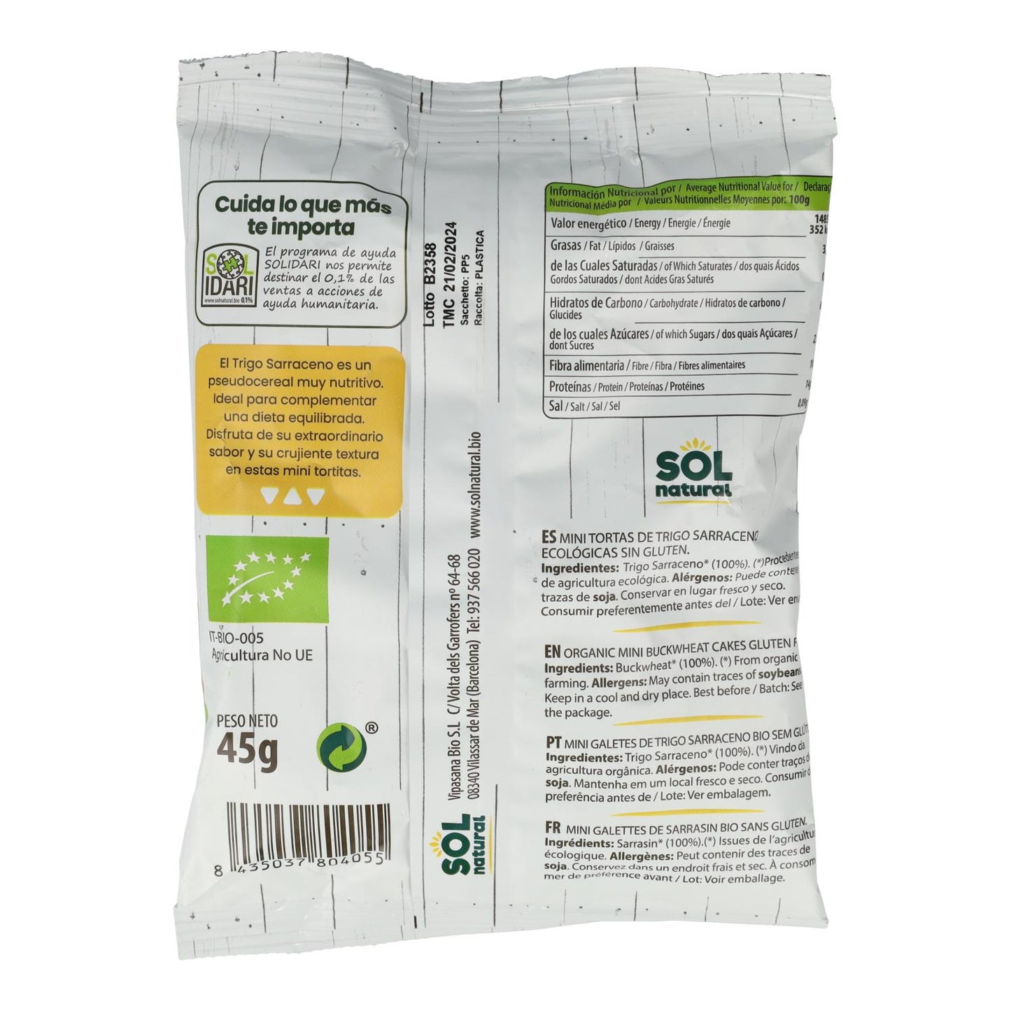 Mini-pannenkoekjes van biologische glutenvrije boekweit Sol Natural 45 g