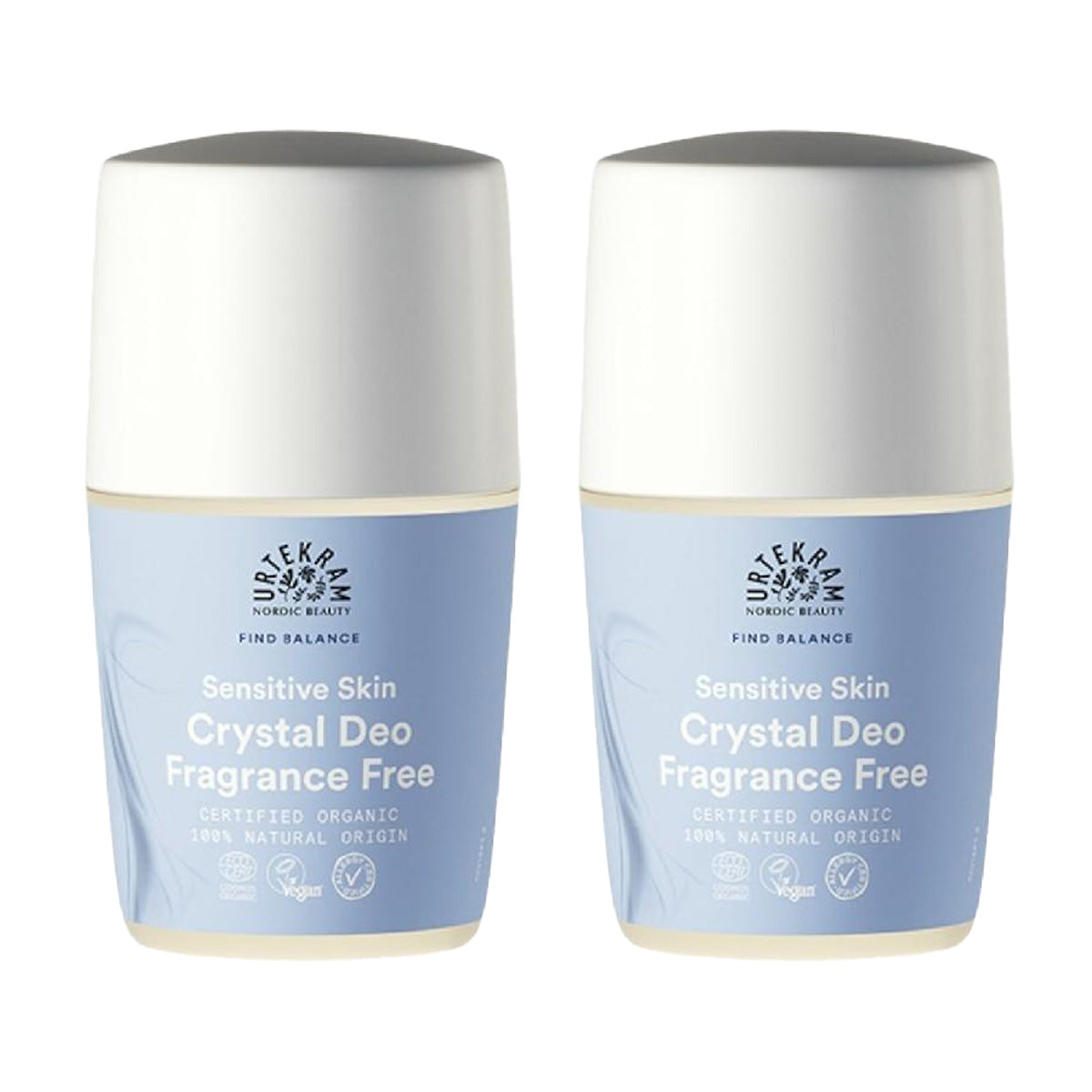 Pakket van 2x Deodorant roll-on zonder geur Urtekram 50 ml