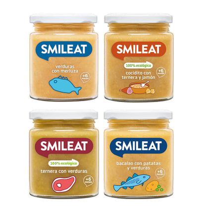Packung Bio-Fleisch- und Fischgläschen Smileat 4 Stück à 230 g
