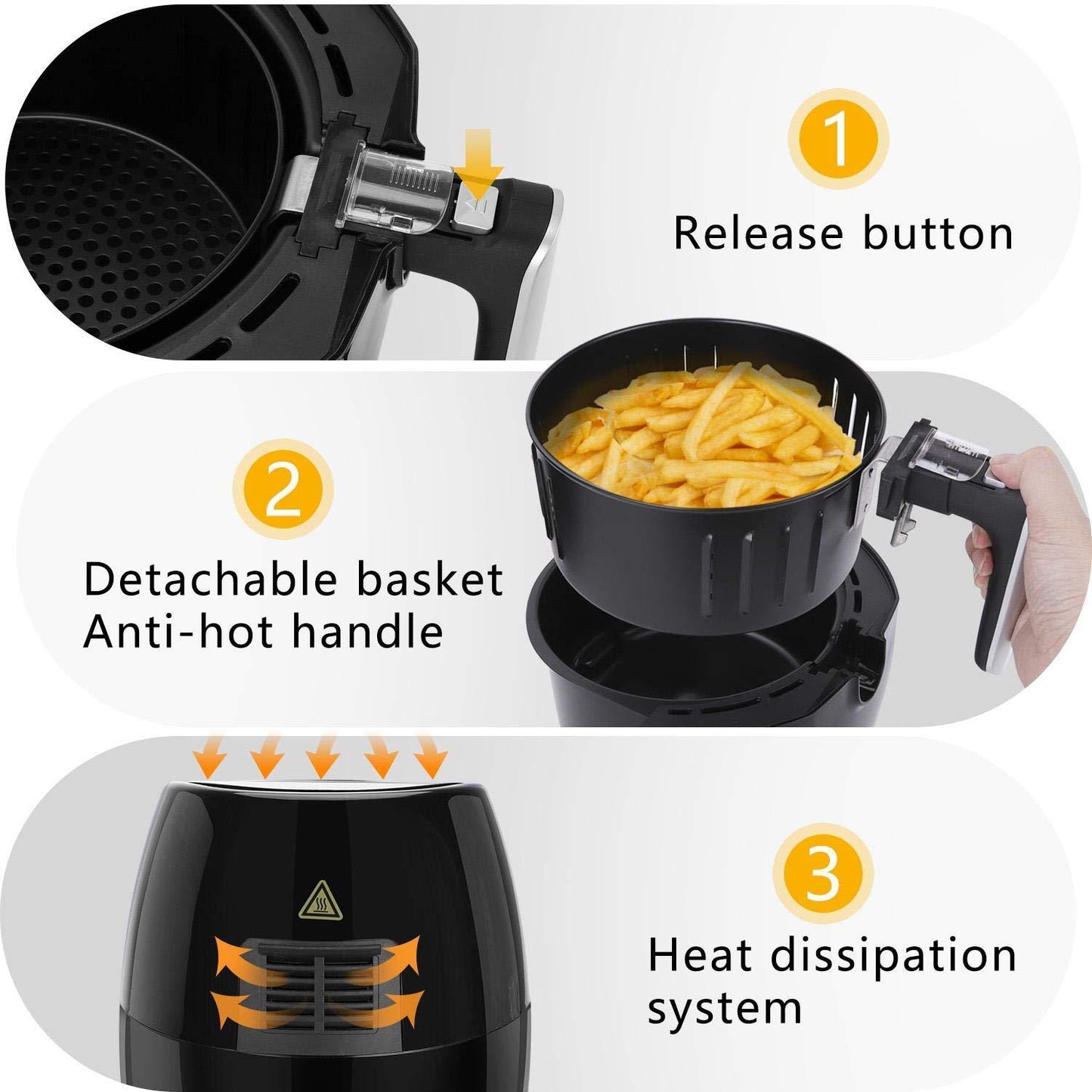 Ölfreie Heißluftfritteuse 3,2 l 1400 W BPA-frei